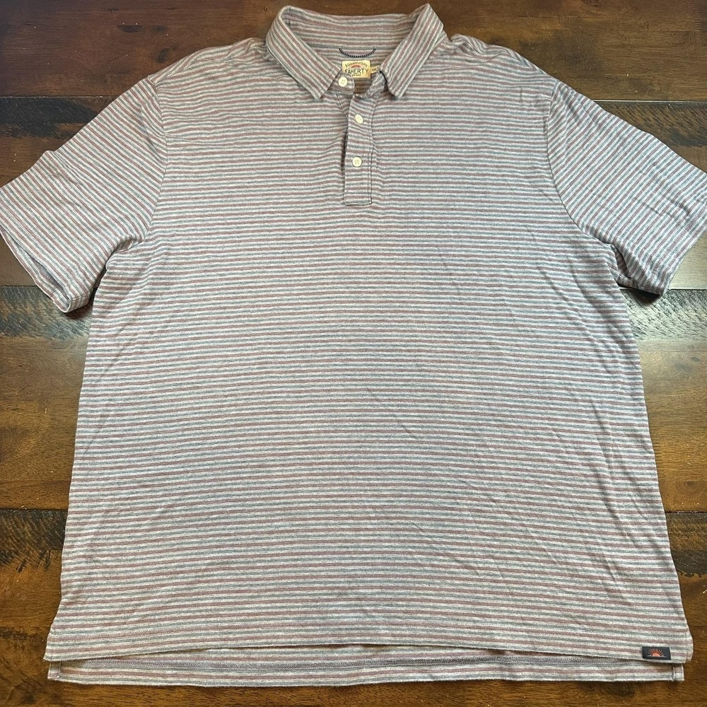 Faherty Brand Polo Shirt Mens XXL Gray Red Stripe‎ Pima Cotton Stretch Casual - Picture 2 of 8